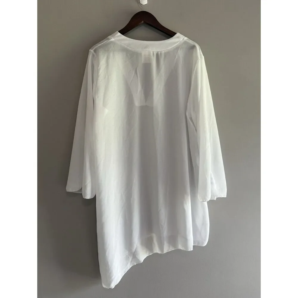Shore Shapes White Sheer Beach Coverup Flare Sleeve Asymmetric Hem Relaxed 2X